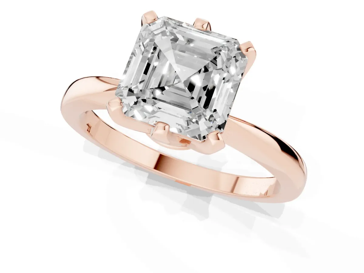Asscher Cut Solitaire Engagement Ring with Six-Prong Setting and Tapered Band Rose gold