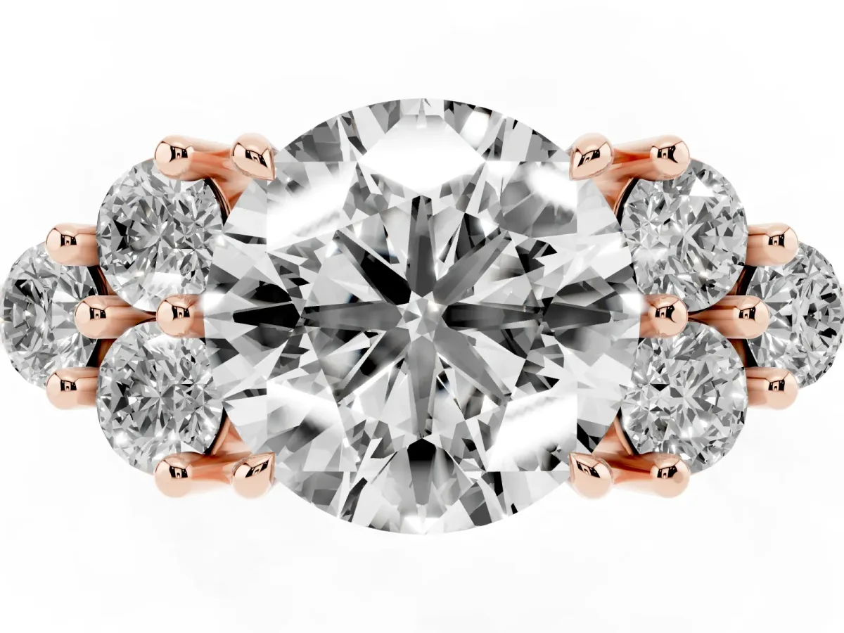 Round Cut Brilliant Diamond Cluster Accent Solitaire Ring with Prong Setting Rose gold