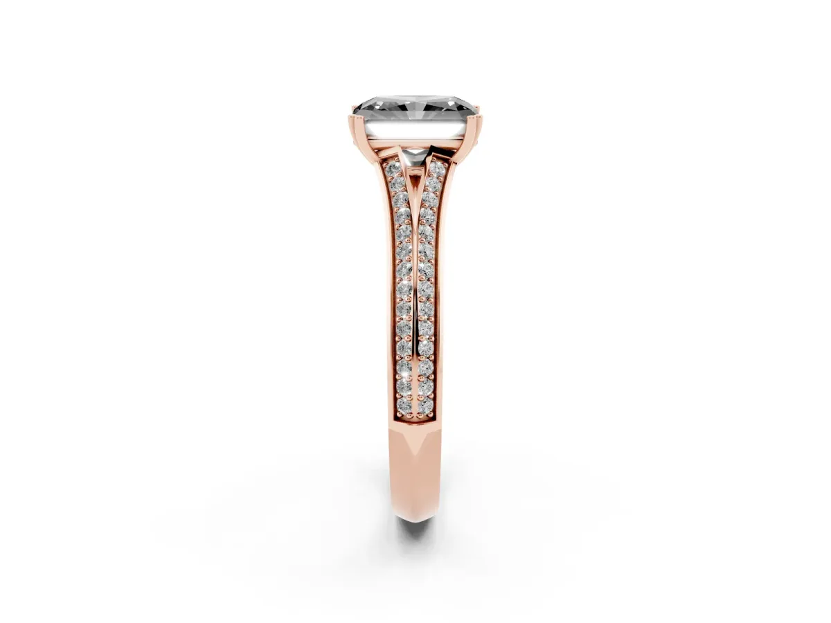 Fancy Black Radiant Cut Diamond Split Shank Engagement Ring with Pavé Band Rose gold