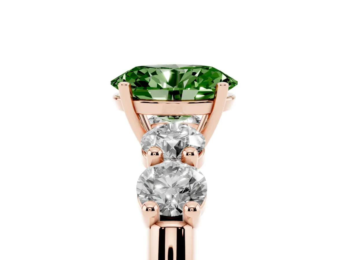 Fancy Green Oval Cut Cut Five-Stone Prong Set Diamond Ring with Classic Band Rose gold
