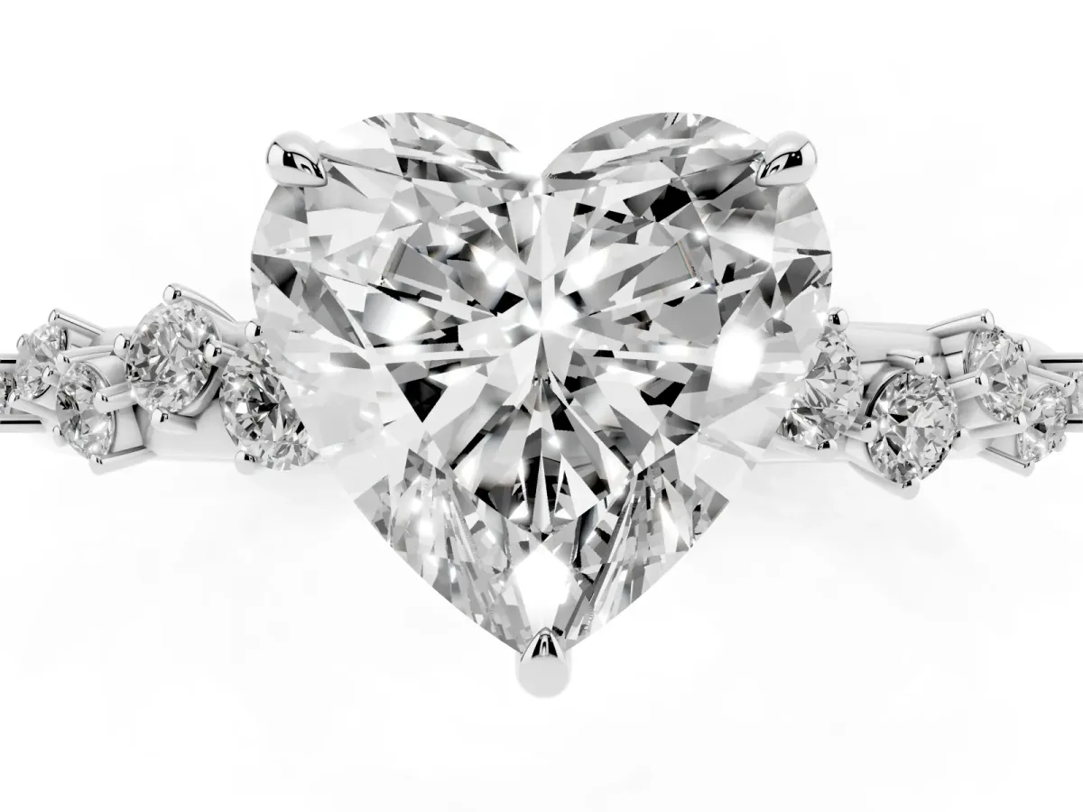 Heart Cut Diamond Cluster Prong-Set Solitaire Ring Platinum