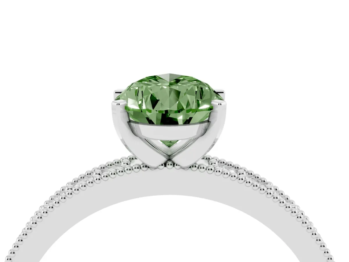 Fancy Green Pear Cut Diamond Milgrain Pavé Engagement Ring with Four-Prong Setting Silver
