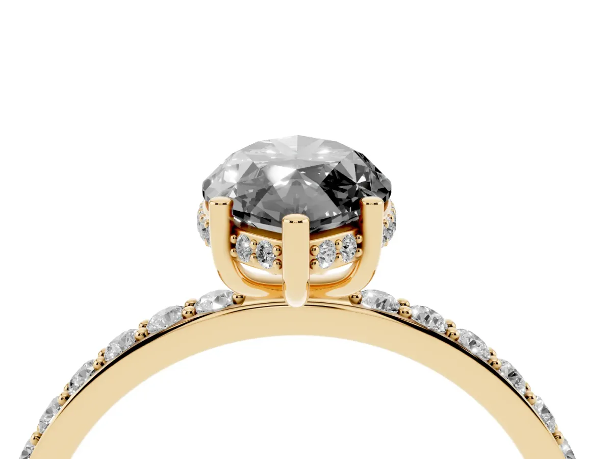 Fancy Black Marquise Cut Diamond Solitaire Ring with Pavé Band and Hidden Halo Yellow gold