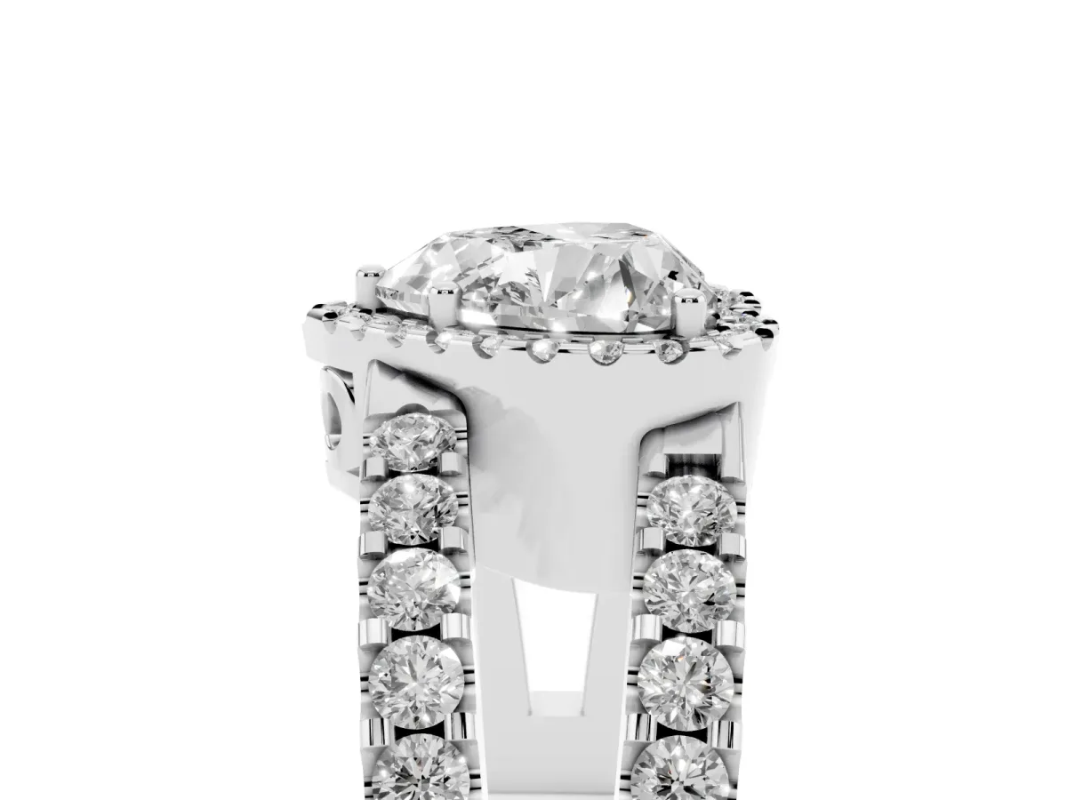 Heart Cut Cut Halo Split Shank Diamond Ring with Four-Prong Setting Platinum