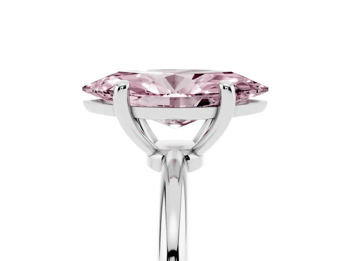 Fancy Pink Marquise Cut Solitaire Diamond Ring with 4-Prong Setting on a Classic Band Platinum