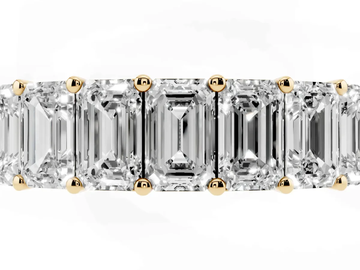 Emerald Cut Diamond Prong-Set Eternity Band Yellow gold