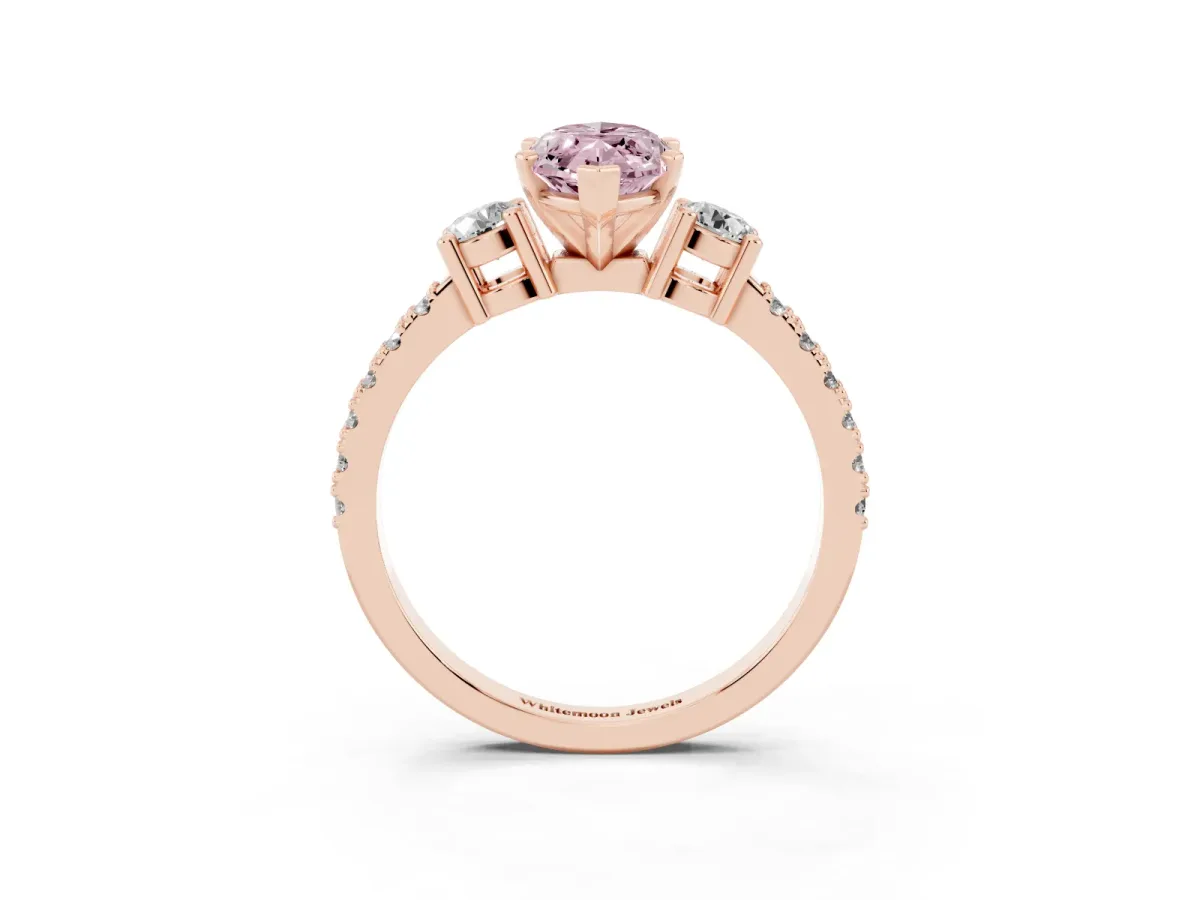 Fancy Pink Marquise Cut Three-Stone Diamond Pavé Band with Prong Setting Rose gold