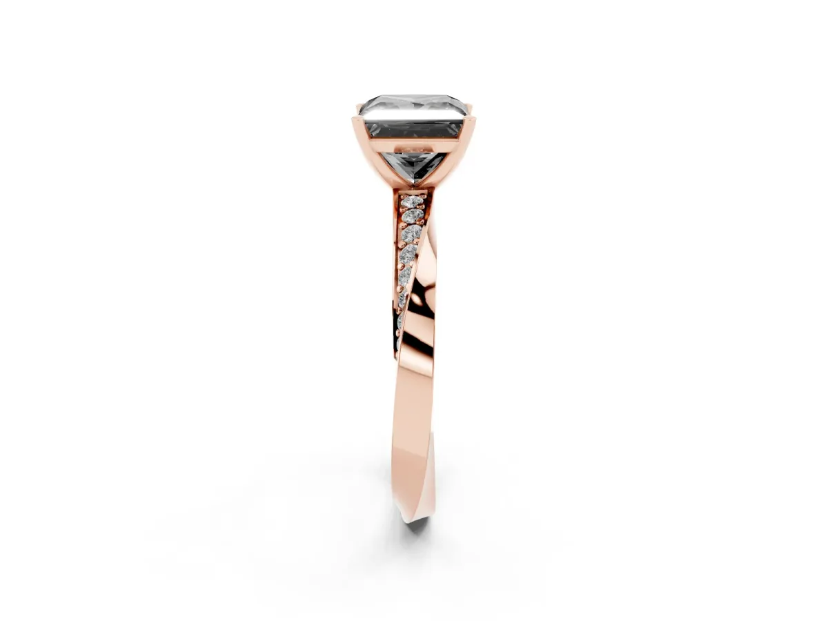 Fancy Black Princess Cut Diamond Engagement Ring with Side Stone Accents and Four-Prong Setting Rose gold