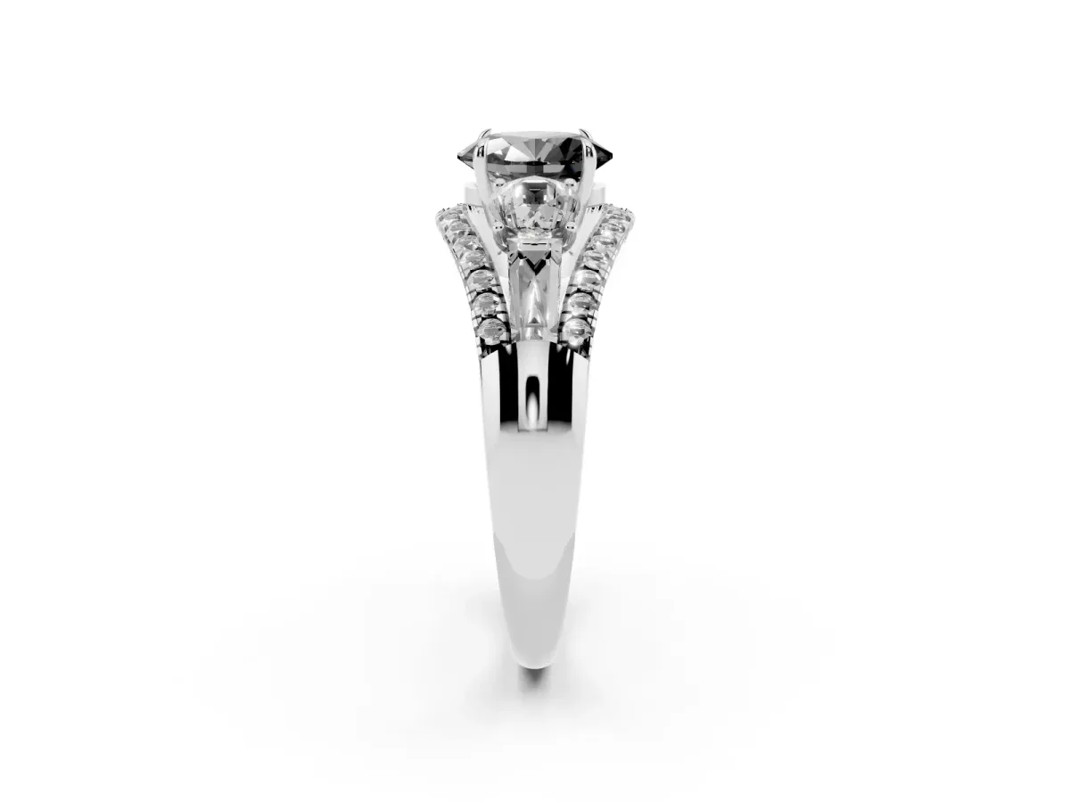 Fancy Black Three-Stone Oval Cut Diamond Engagement Ring with Pave Band and Prong Setting Silver