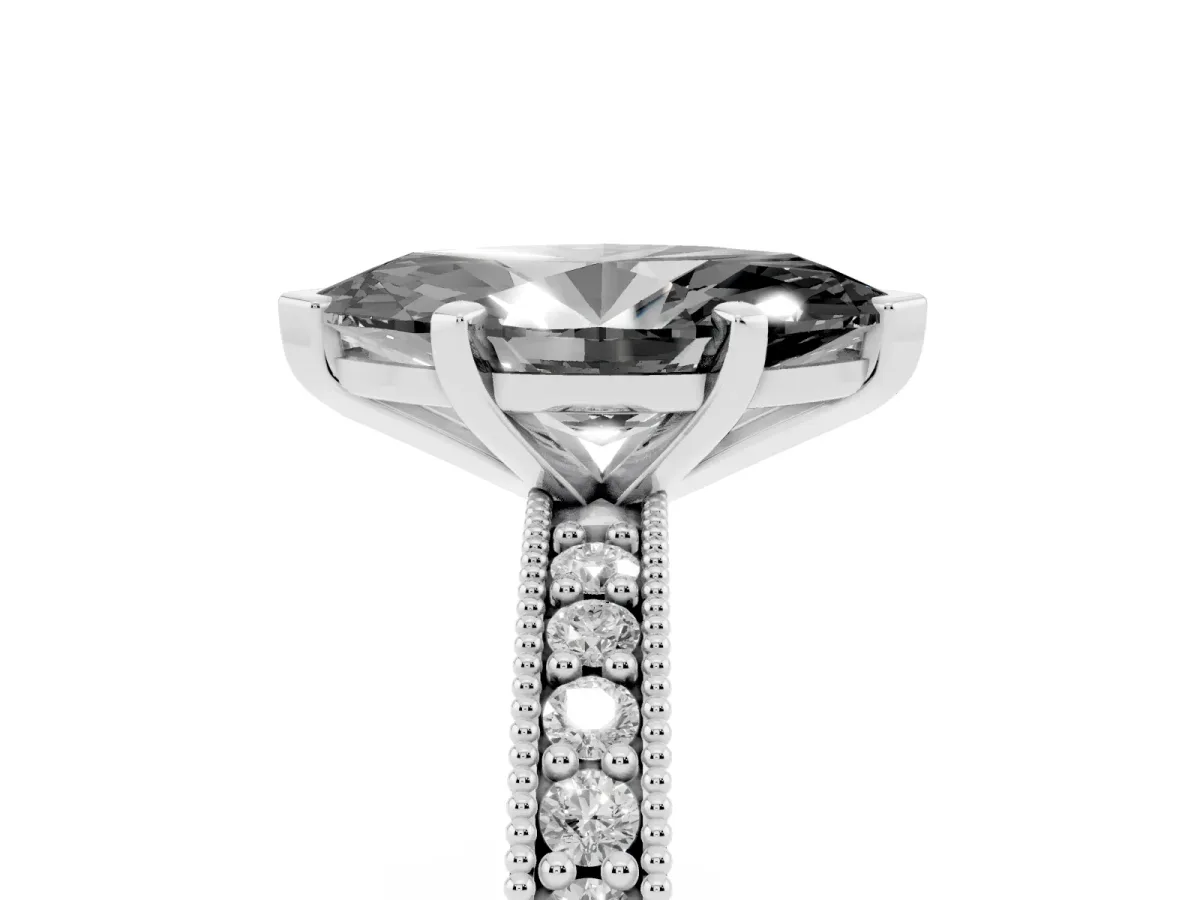 Fancy Black Marquise Cut Diamond Milgrain Pavé Engagement Ring with Four-Prong Setting Silver