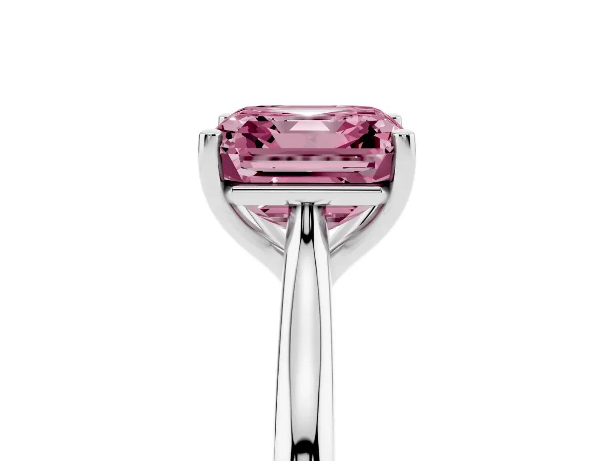 Fancy Pink Asscher Cut Cut Solitaire Ring with Cathedral Band and Four-Prong Setting Platinum