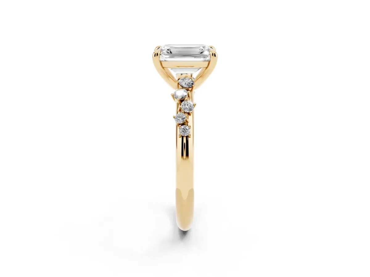 Emerald Cut Cut Diamond Vine Band with Four-Prong Setting Yellow gold