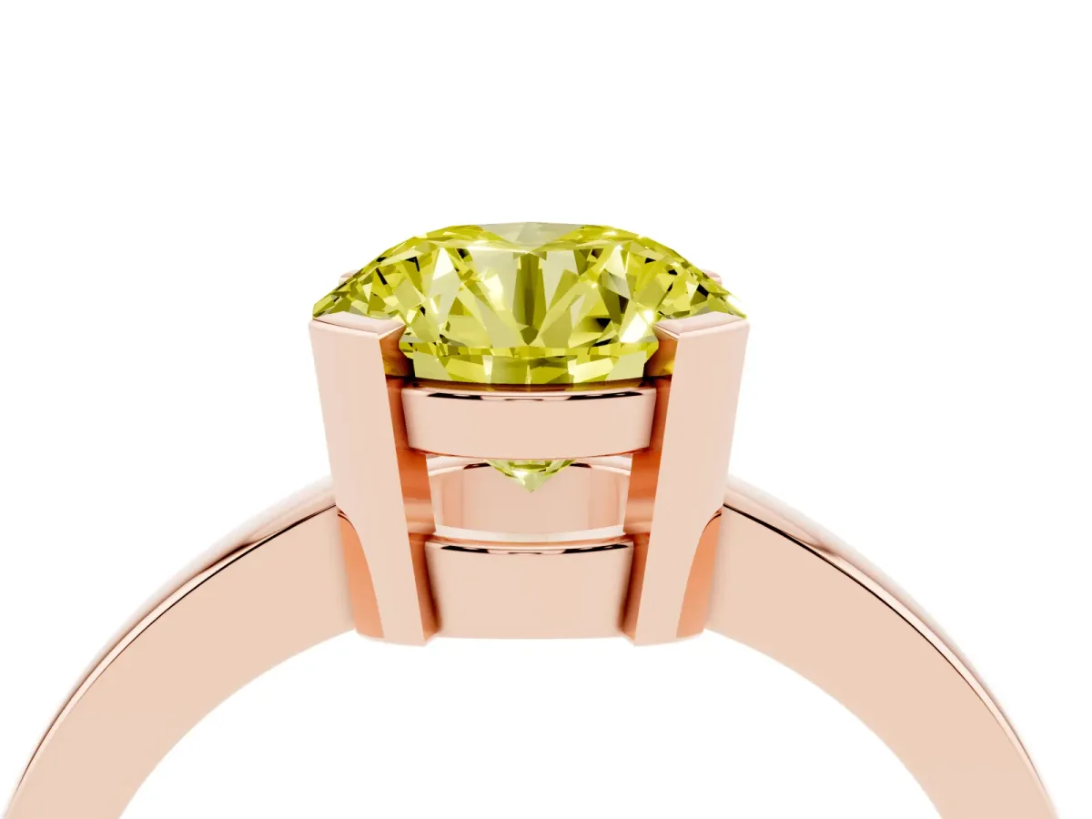 Fancy Yellow Round Cut Cut Solitaire Ring with Four-Prong Setting and Classic Band Rose gold