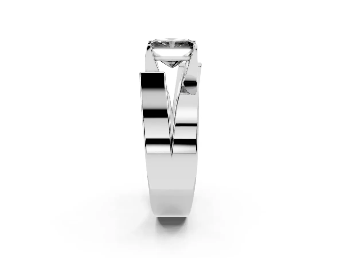 Fancy Black Modern Tension Set Radiant Cut Diamond Solitaire Wide Band Ring Silver