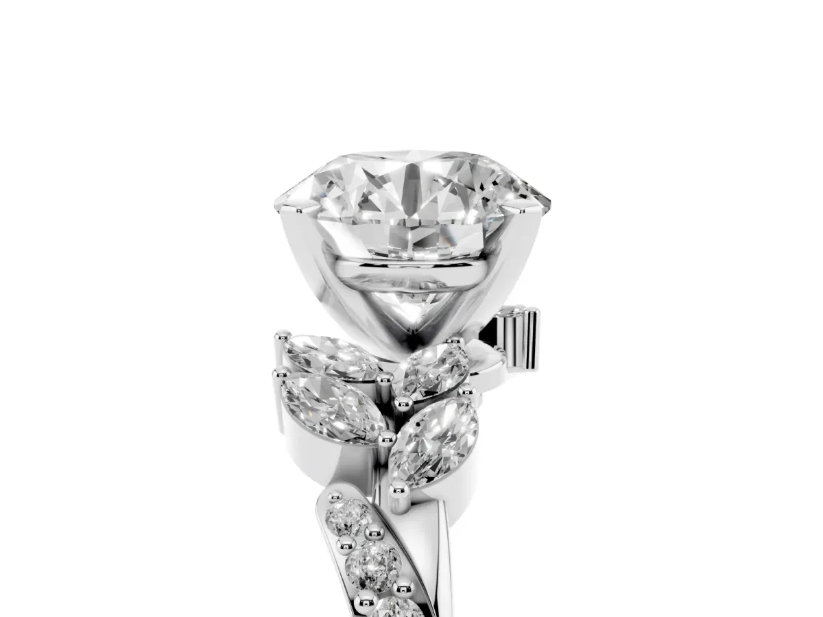 Round Cut Solitaire Marquise Twist Band with Six-Prong Setting Silver