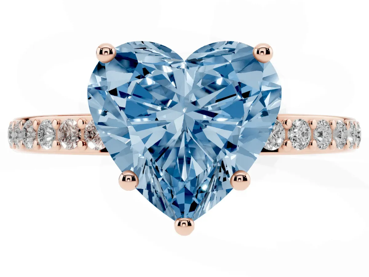 Fancy Blue Heart Cut Cut Diamond Pavé Band Ring with Four-Prong Setting Rose gold
