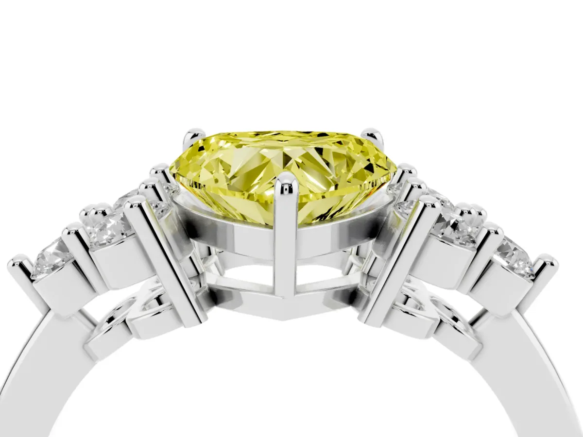 Fancy Yellow Heart Cut Brilliant Diamond Cluster Accent Solitaire Ring with Prong Setting Platinum
