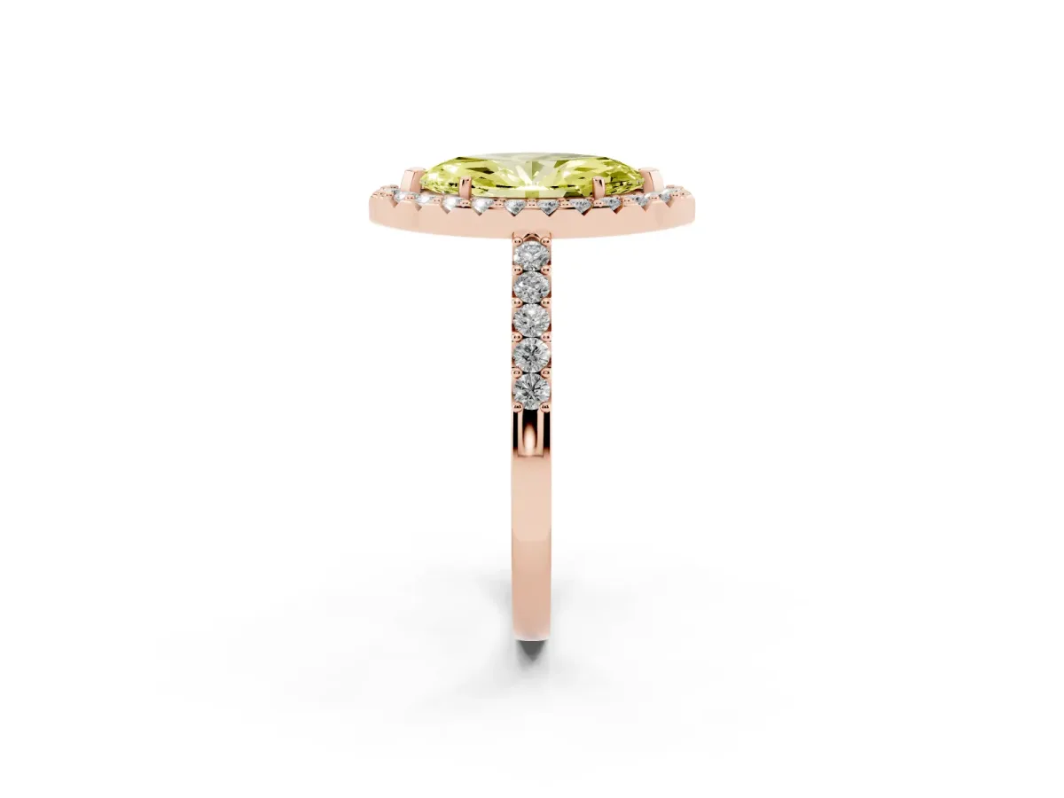 Fancy Yellow Marquise Cut Halo Diamond Pavé Solitaire Ring Rose gold