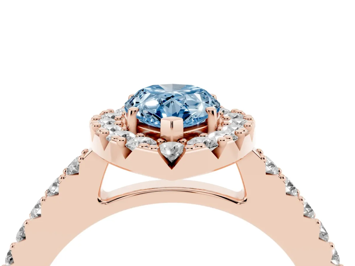 Fancy Blue Pear Cut Halo Diamond Pavé Solitaire Ring Rose gold
