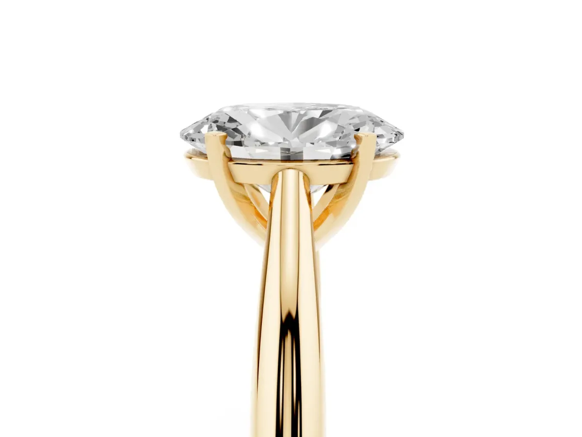 Oval Cut Diamond Solitaire Engagement Ring with Cathedral Setting and Four-Prong Mount Yellow gold