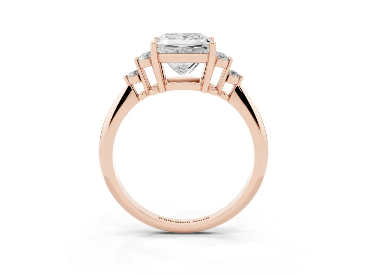 Princess Cut Cut Diamond Cluster Ring with Solitaire Band and Four-Prong Setting Rose gold