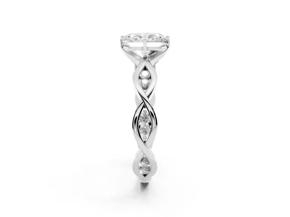 Radiant Cut Solitaire Twist Band with Leaf Prong Setting Silver