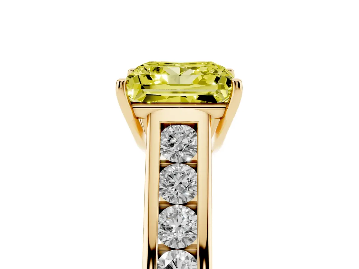 Fancy Yellow Princess Cut Solitaire Channel-Set Diamond Engagement Ring with Four-Prong Setting Yellow gold
