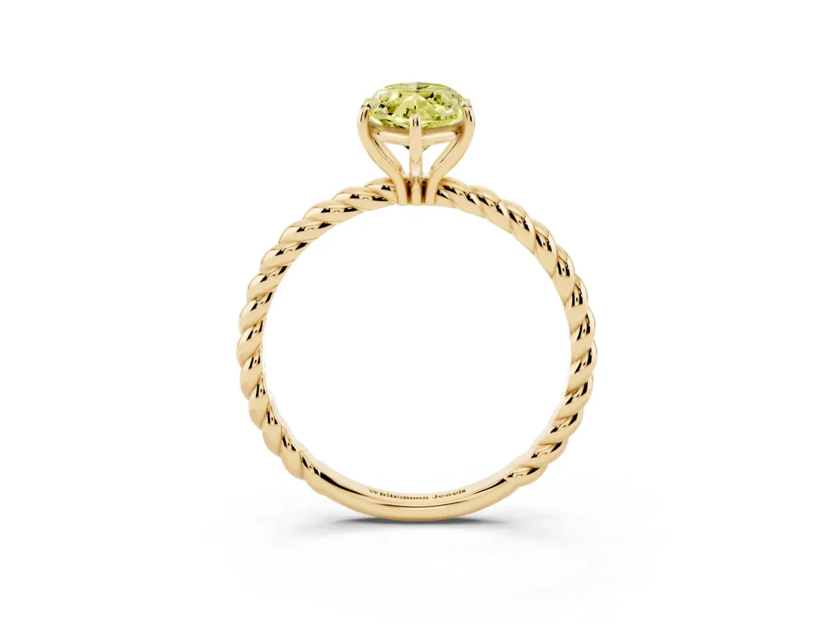 Fancy Yellow Marquise Cut Solitaire Twist Band Ring with Four-Prong Setting Yellow gold