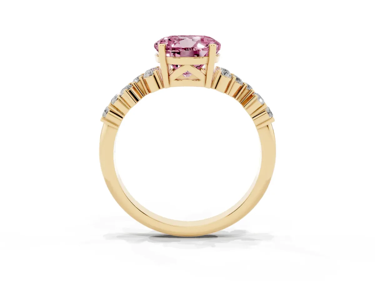 Fancy Pink Round Cut Diamond Scattered Round Accent Ring with Prong Setting Yellow gold