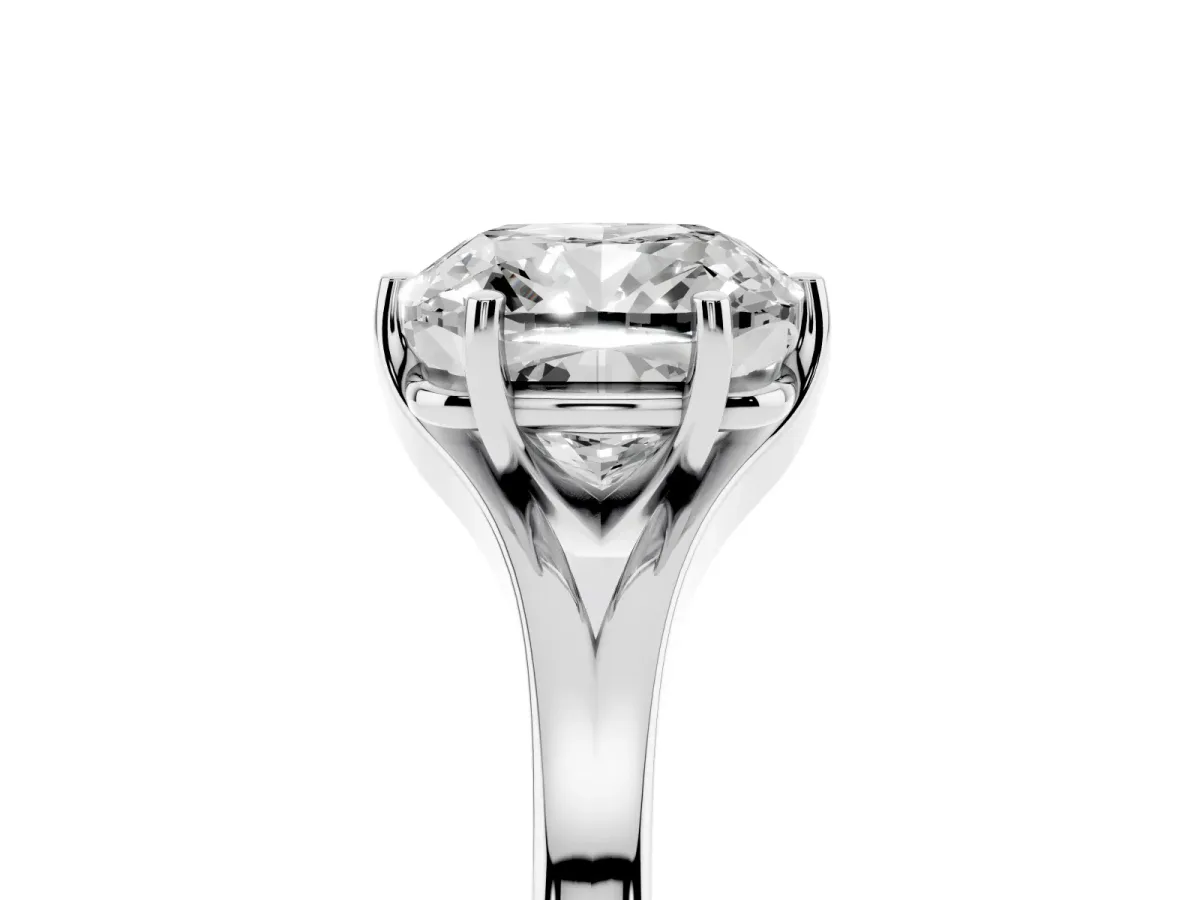 Cushion Cut Solitaire Diamond Ring with Six-Prong Setting and Tapered Band Silver