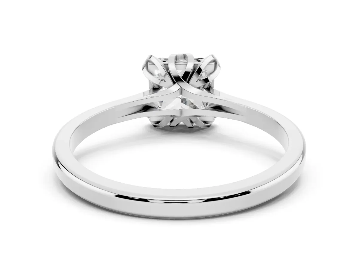 Princess Cut Diamond Solitaire Ring with Flower Prong Setting and Classic Band Silver