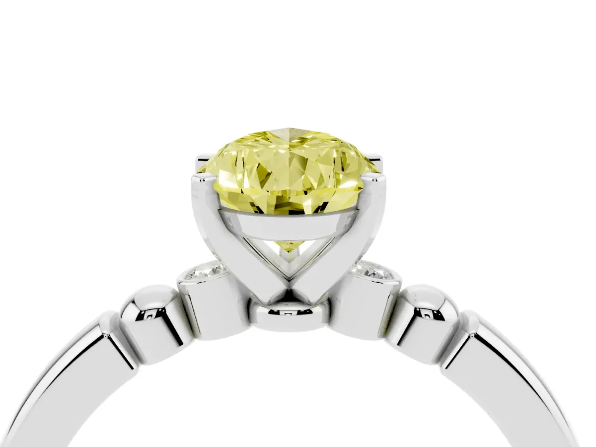 Fancy Yellow Pear Cut Solitaire Beaded Band with Four-Prong Setting Platinum