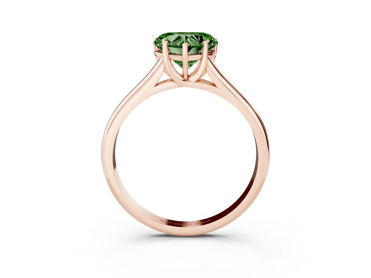 Fancy Green Heart Cut Cut Diamond Solitaire Engagement Ring with Tapered Plain Band and Four-Prong Setting Rose gold
