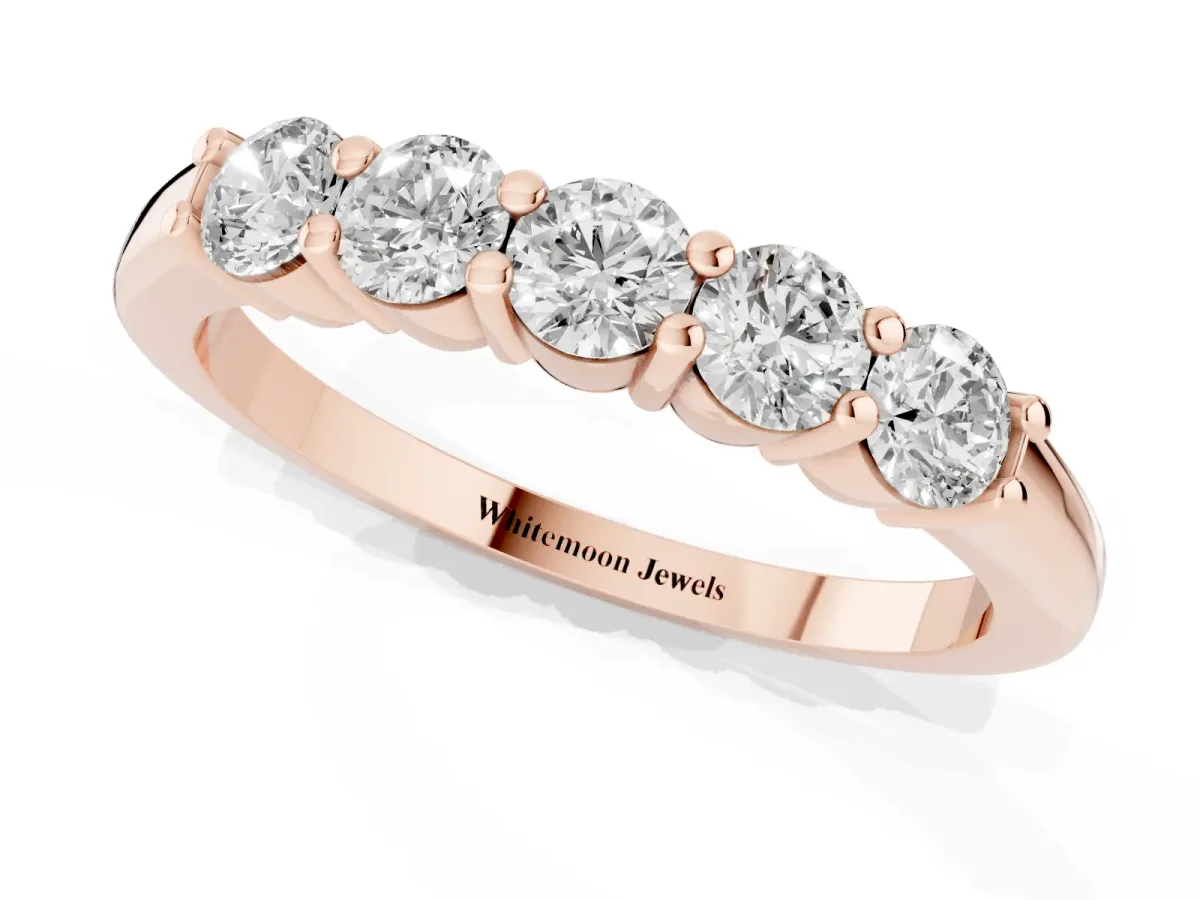 Round Cut Diamond Prong Set Half-Eternity Band Rose gold