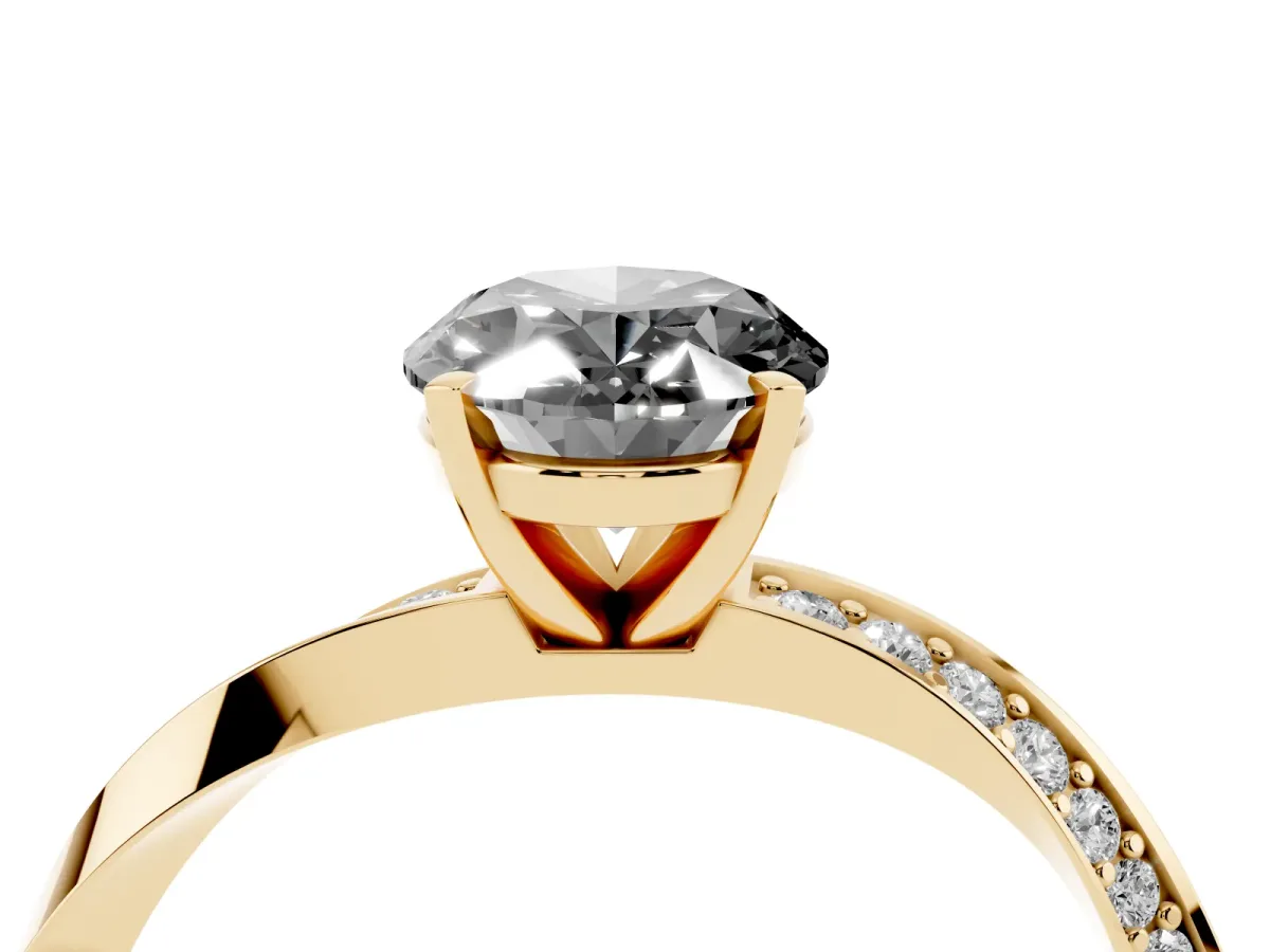 Fancy Black Oval Cut Diamond Engagement Ring with Side Stone Accents and Four-Prong Setting Yellow gold