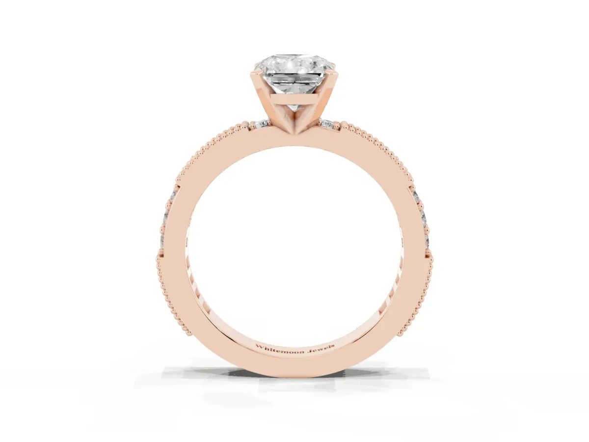Radiant Cut Solitaire with Pavé Band and Four-Prong Setting Rose gold