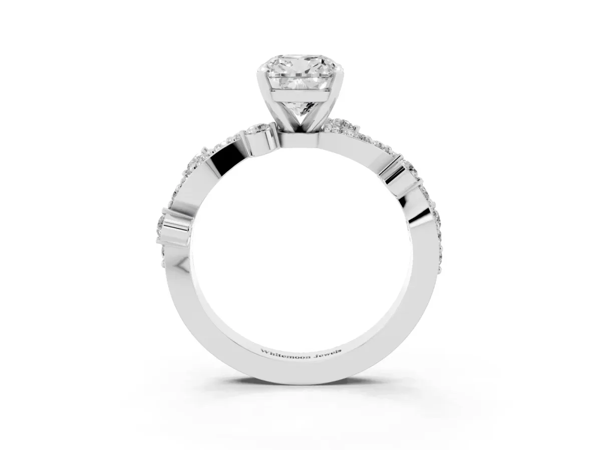 Cushion Cut Cut Solitaire Diamond Twisted Band with Pave Setting Platinum
