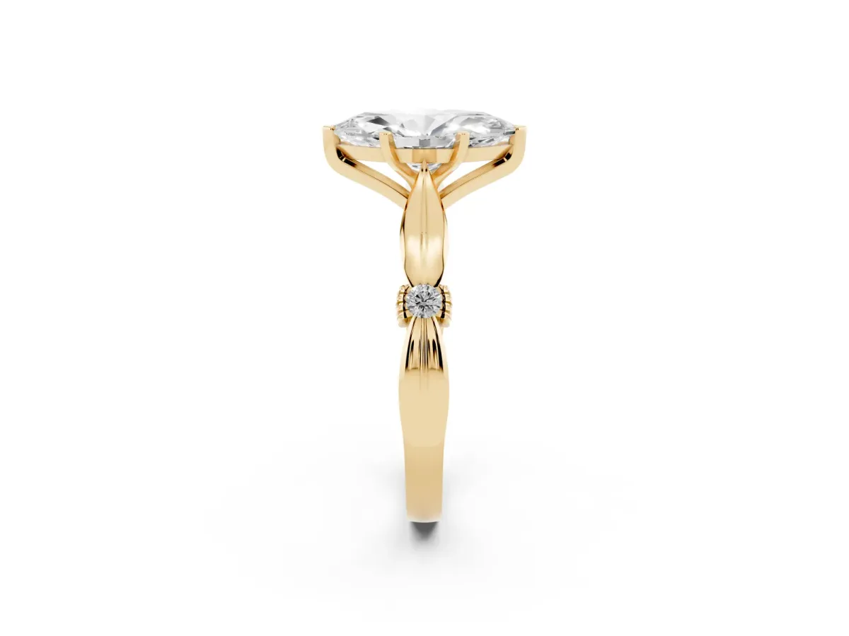 Marquise Cut Solitaire Diamond Twisted Band with Four-Prong Setting Yellow gold