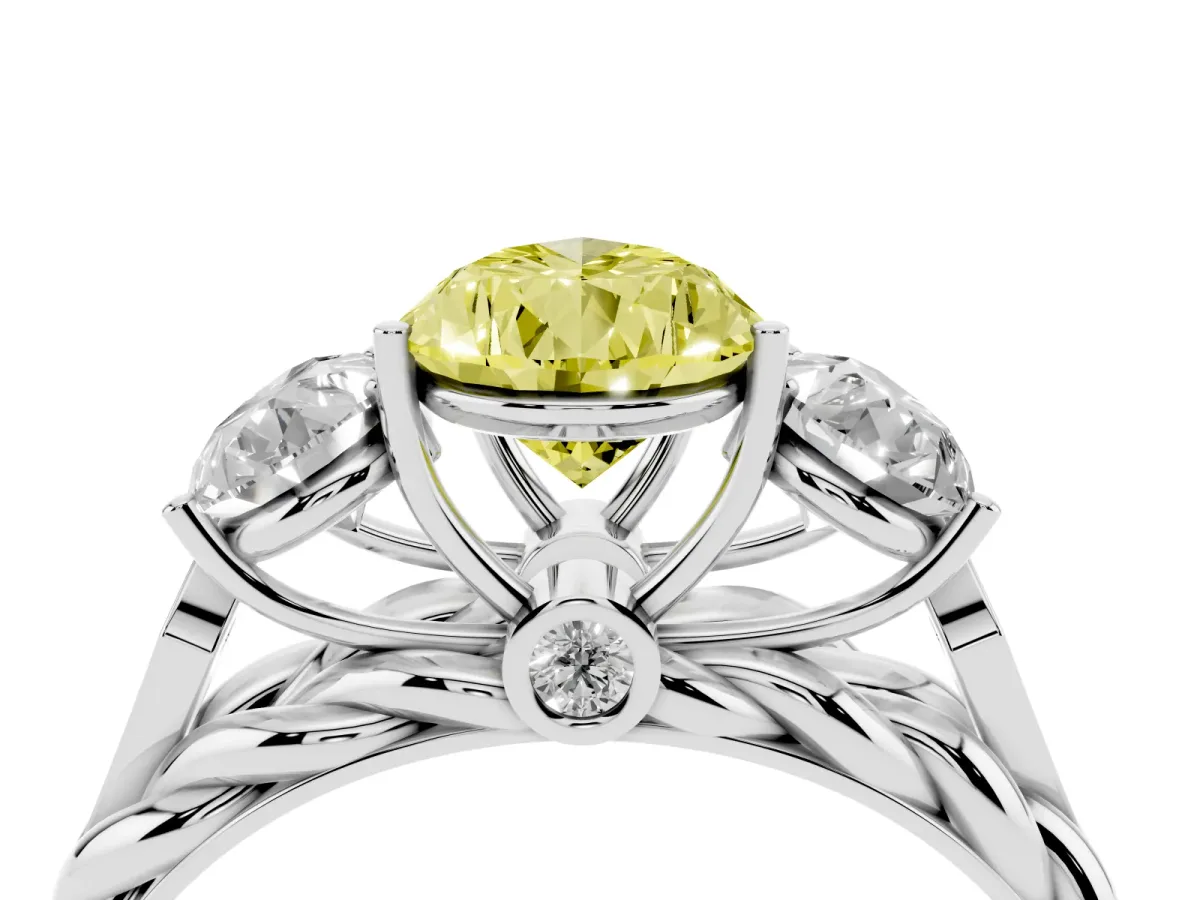 Fancy Yellow Three-Stone Pear Cut Diamond Braided Band Ring with Four-Prong Setting Silver