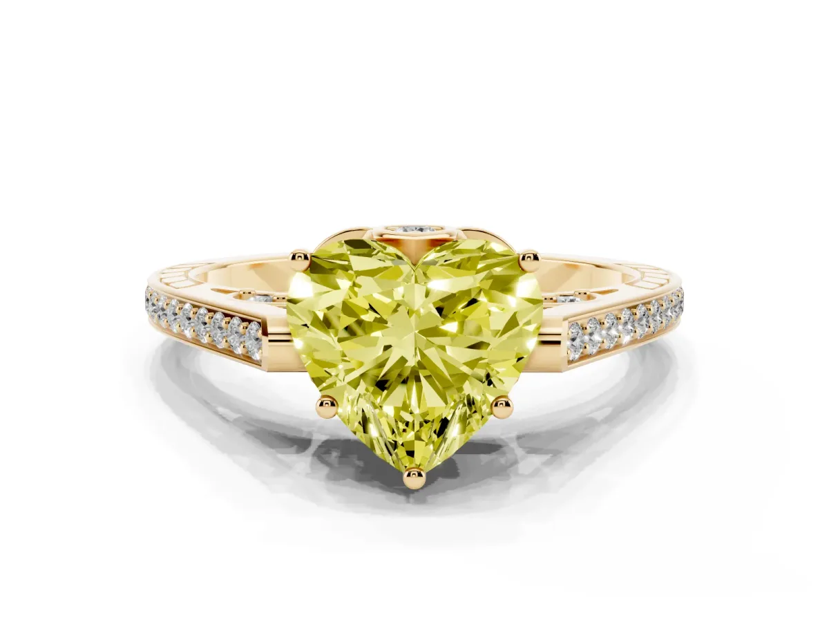 Fancy Yellow Heart Cut Cut Cathedral Pave Diamond Engagement Ring with Six-Prong Setting Yellow gold