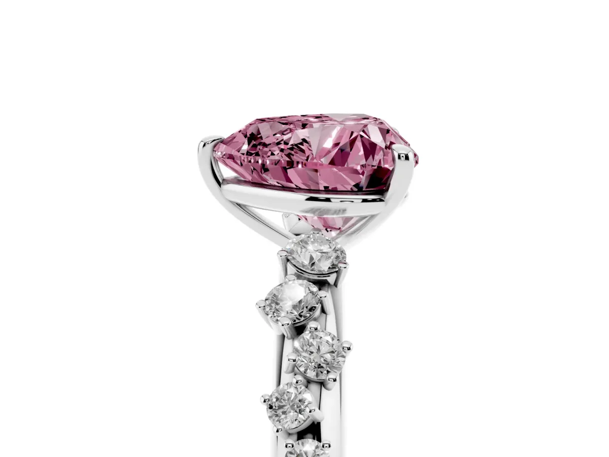 Fancy Pink Heart Cut Diamond Cluster Prong-Set Solitaire Ring Silver