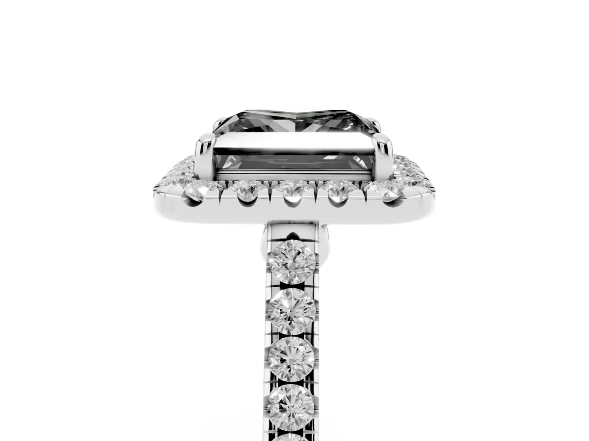 Fancy Black Princess Cut Halo Pave Diamond Engagement Ring with Four-Prong Setting Platinum