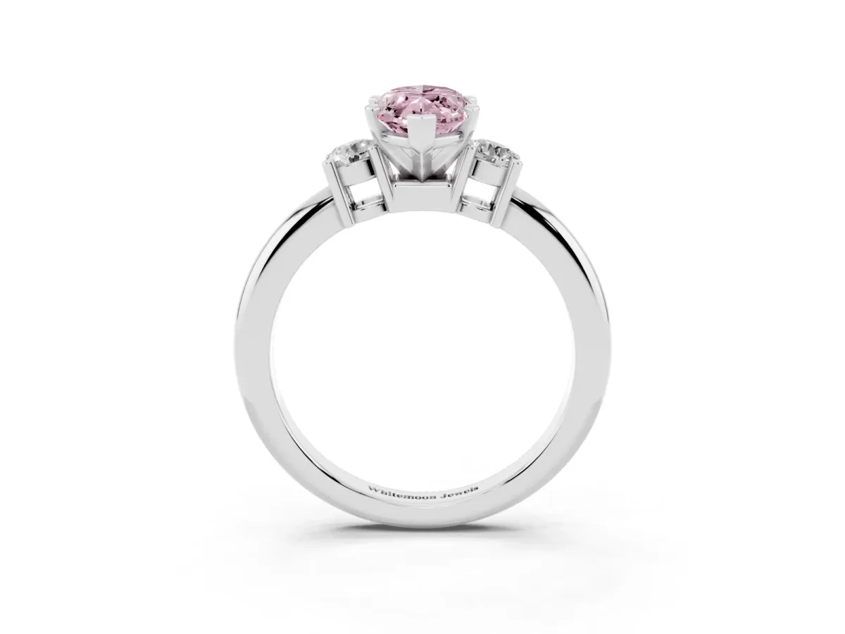 Fancy Pink Three-Stone Marquise Cut Cut Diamond Solitaire with Prong Setting and Classic Band Silver