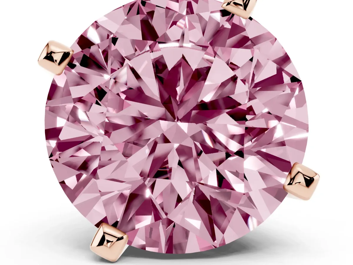 Fancy Pink Round Cut Diamond Solitaire Ring with Prong Setting and Classic Band Rose gold