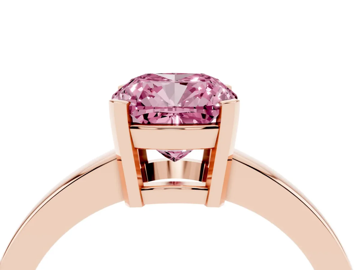 Fancy Pink Cushion Cut Cut Solitaire Ring with Four-Prong Setting and Classic Band Rose gold
