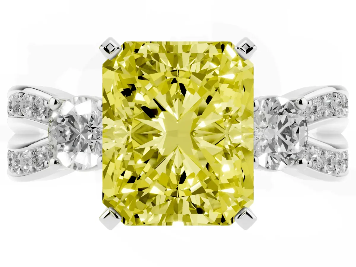 Fancy Yellow Three-Stone Radiant Cut Cut Diamond Twist Band with Prong Setting Silver