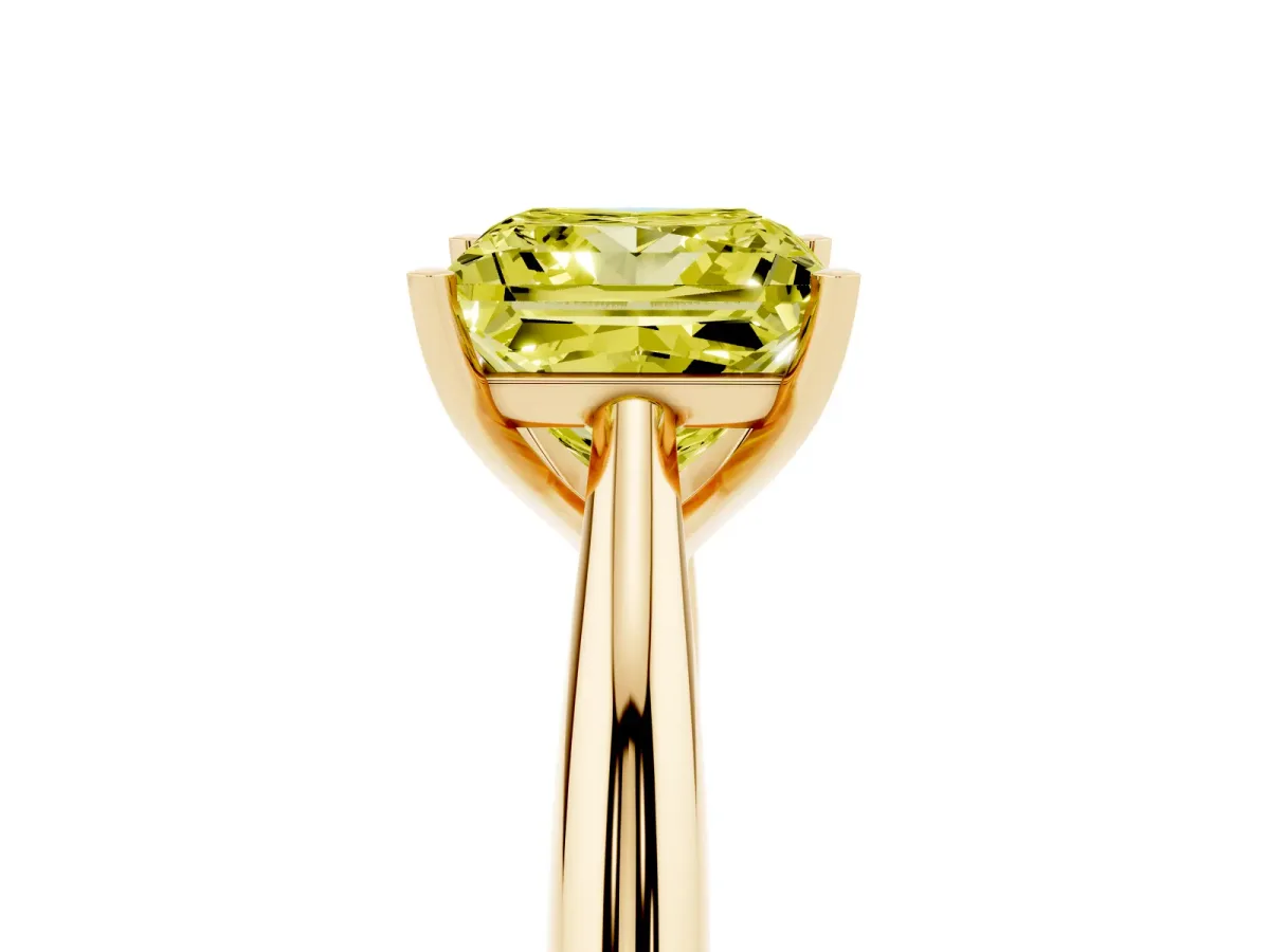 Fancy Yellow Princess Cut Diamond Solitaire Engagement Ring with Cathedral Setting and Four-Prong Mount Yellow gold