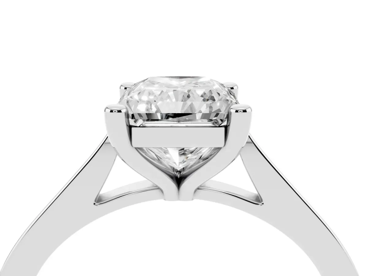 Radiant Cut Solitaire Diamond Ring with Four-Prong Setting and Tapered Band White gold