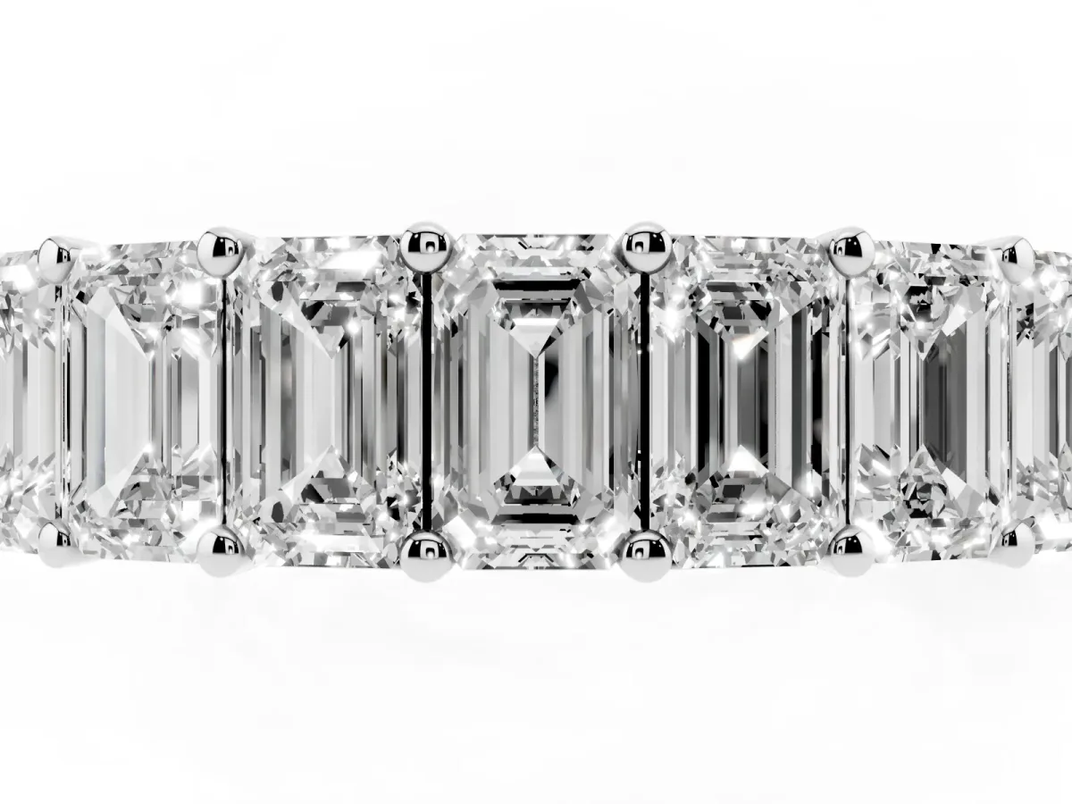 Emerald Cut Diamond Prong-Set Eternity Band Silver