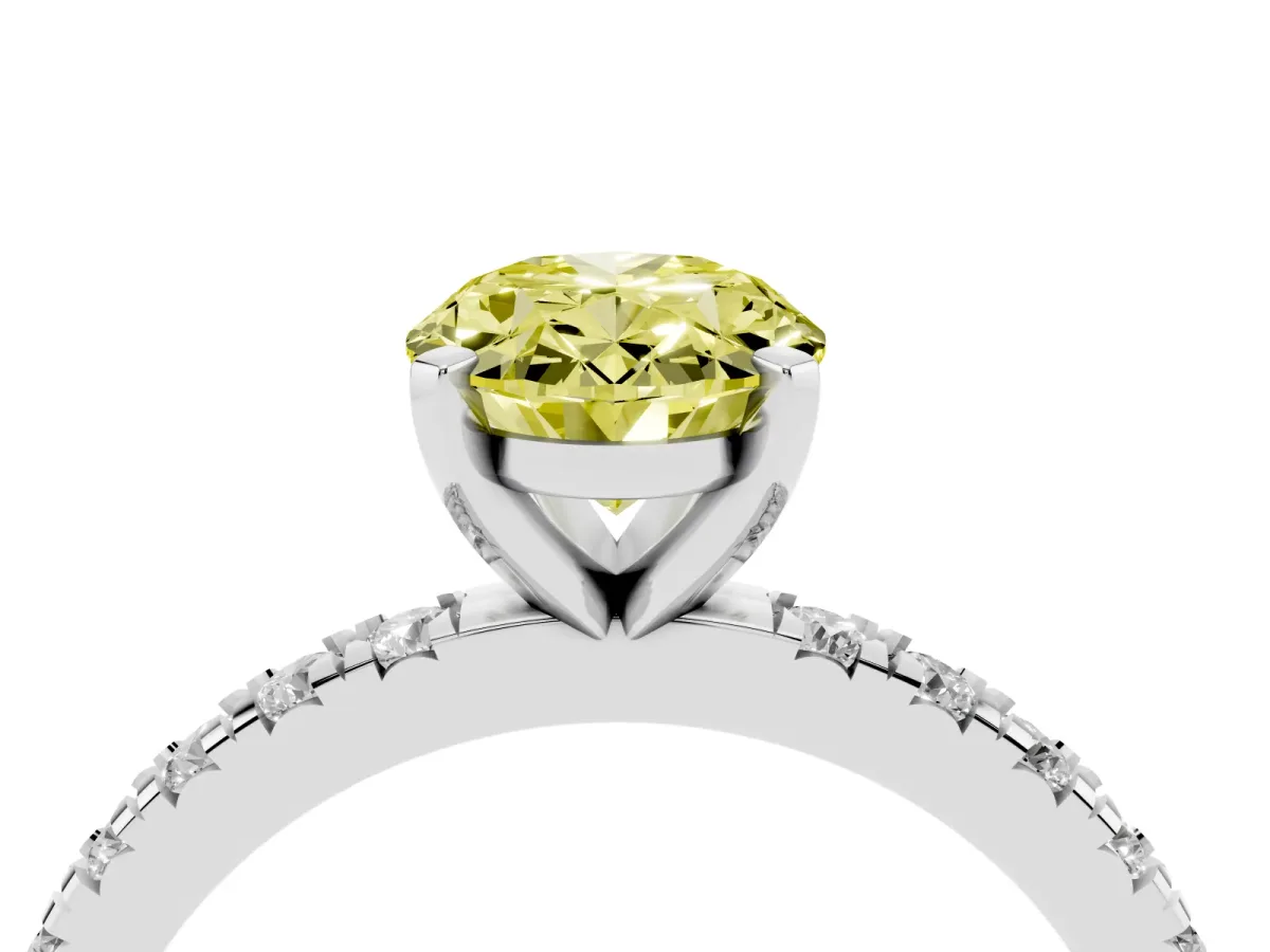 Fancy Yellow Oval Cut Diamond Pavé Band Solitaire with Four-Prong Setting Silver
